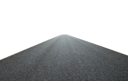 Infinity center straight perspective asphalt road isolated on white background with clipping path.の写真素材