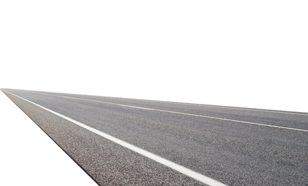 Straight asphalt road isolated on white background with clipping path.の写真素材