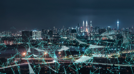 Morden city and intelligent communication network of things ,wireless connection technologies for business .の写真素材