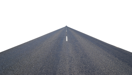 Infinity center straight perspective asphalt road isolated on white background with clipping path.の写真素材