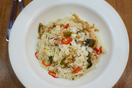 Fried rice with pork and red chili . Asian delicacies foods .の写真素材