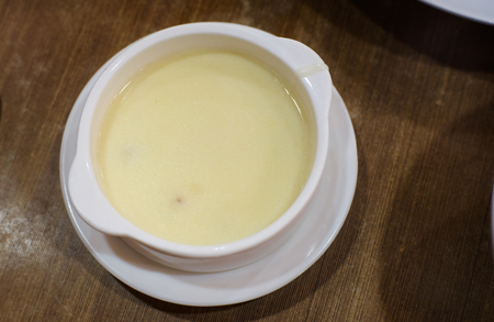 Cream mushroom and sweet corn soup .の写真素材