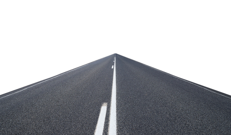 Infinity center straight perspective asphalt road isolated on white background with clipping path.の写真素材