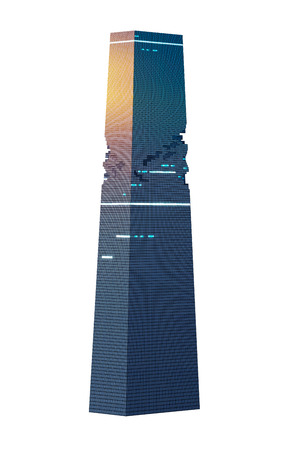 Modern commercial and business skyscraper with jigsaw puzzle design isolated on white background.の写真素材