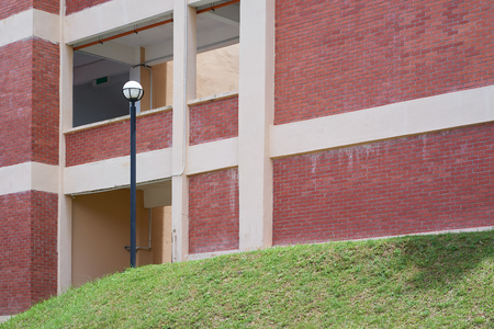Red shining brick wall texture facade apartment .の写真素材
