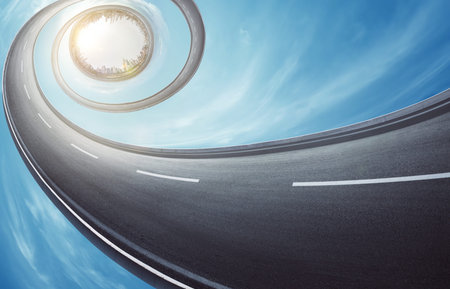 Abstract rotating highway connect to modern city .The concept of intelligent navigation.