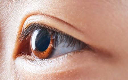 Close-up and selected focusing on a beautiful asian little girl eye .の写真素材