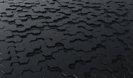 Abstract embossed black of futuristic surface honeycom hexagon pattern , 3D Rendering .の写真素材