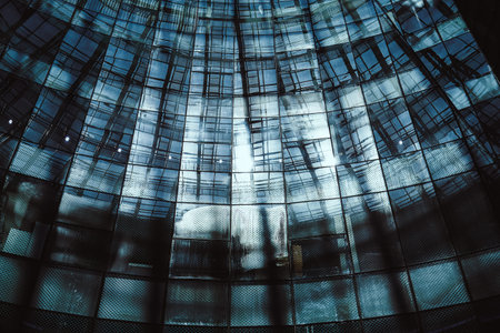 Glass facade quard structure similar abstract and futuristic interior design background .