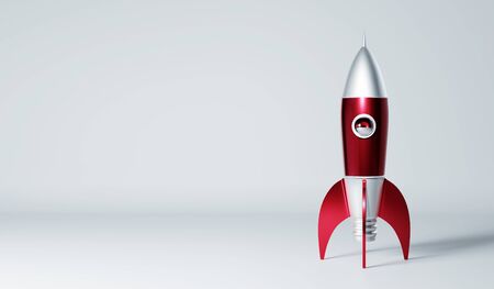 Rocket metallic red and silver antique style isolated on white background. Startup creative concept .3D rendering.の写真素材