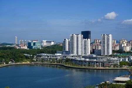 Aerial view of Putrajaya city with lake at noon in Malaysia, Asia.の写真素材