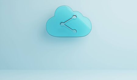 Empty clean room with 3d rendering digital techno transparent glass symbol of cloud with data share iconの写真素材