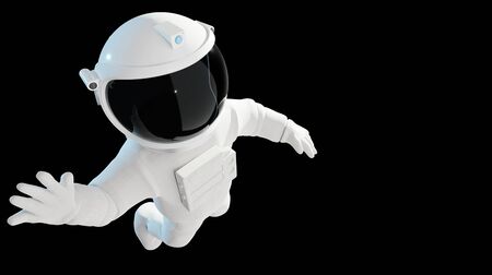 Floating Astronaut waving,  isolated on black background with clipping path. 3D rendering.の写真素材