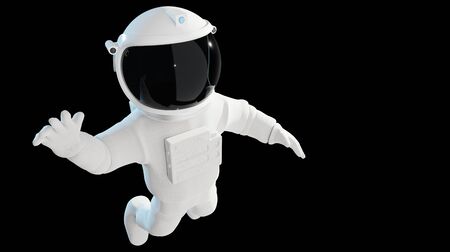 Floating Astronaut waving,  isolated on black background with clipping path. 3D rendering.の写真素材