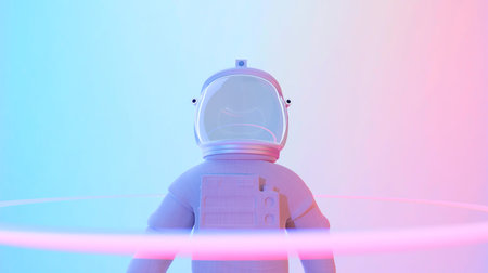 Astronaut standing in psychedelic color lighting. Abstract science fiction and astronomy surreal...