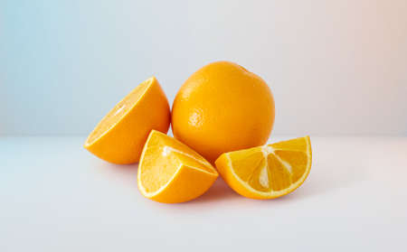 Orange and slices isolated on white background .の写真素材