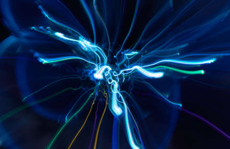 Abstract cool white glowing Impulse radiation and flow light backgroundの写真素材