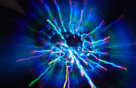 Abstract blue gradient glowing Impulse radiation and flow light backgroundの写真素材