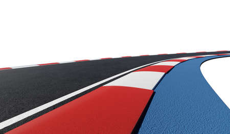 Curved asphalt racing track road isolated on white background with clipping path. 3d rendering. Low angleの写真素材