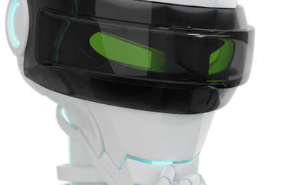 Closeup serious look stylish Ai Robot face. 3D renderingの写真素材