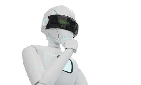 Ai Robot thinking pose isolated on white background. 3D renderingの写真素材