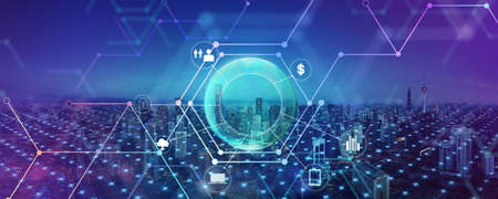 Communication technology for global world network internet business. Big data and wireless connection technology concept.の写真素材
