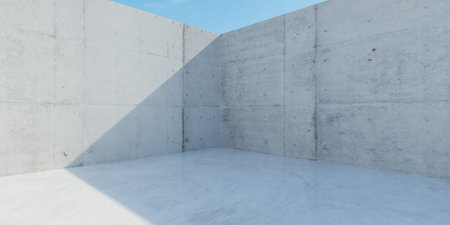 Panorama view of outdoor industry style concrete wall and floor