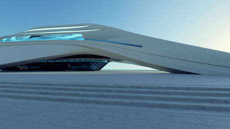 3D rendering architecture with futuristic streamlined design. Evening sceneの写真素材