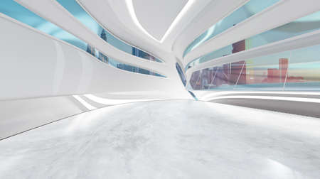 3D rendering futuristic streamlined interior space designの写真素材