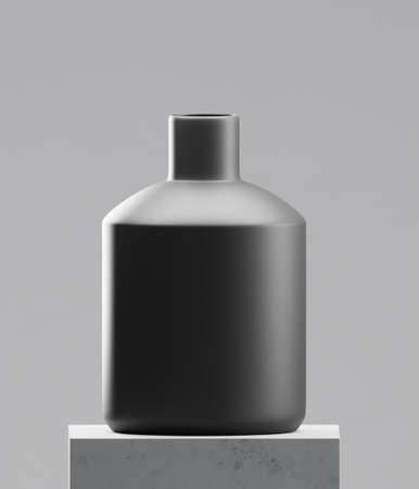 Black vase on cement table. Photorealistic 3D renderingの写真素材
