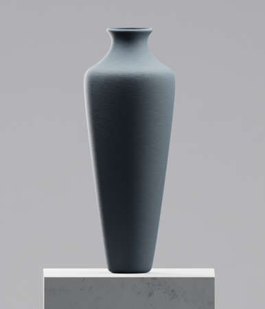 Grey blue vase on cement table. Photorealistic 3D renderingの写真素材