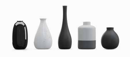 Various type vases isolated on white backgroundの写真素材