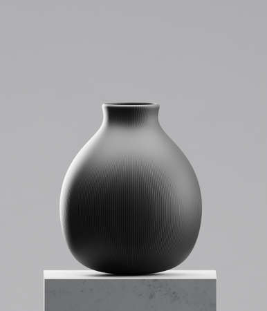 Black vase on cement table. Photorealistic 3D renderingの写真素材