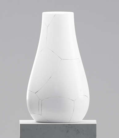 White vase on cement table. Photorealistic 3D renderingの写真素材