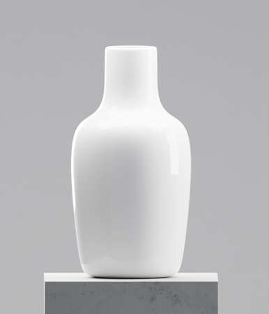 White vase on cement table. Photorealistic 3D renderingの写真素材