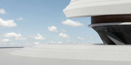 Futuristic building exterior. Daytime scene. 3D renderingの写真素材