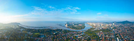 Aerial panorama view of beautiful small city located at Kuantan, Malaysiaの写真素材