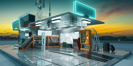 Creative and futuristic concept garage. Photorealistic 3D rendering.