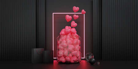 Valentine's Day showcase decorate. Concept for Valentine's Day and Wedding background. 3d rendering.の写真素材