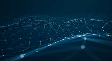 Plexus geometry or line and dot connection on dark blue background. Internet and communication technology design concept. 3d renderingの写真素材
