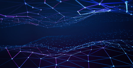 Plexus geometry or line and dot connection on dark blue background. Internet and communication technology design concept. 3d renderingの写真素材