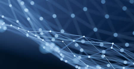 Plexus geometry or line and dot connection on dark blue background. Internet and communication technology design concept. 3d renderingの写真素材