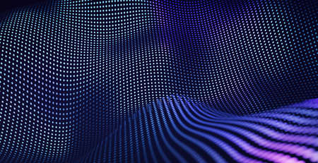 Abstract pentagon grid pattern with purple and violet light wave technology background. Futuristic and ai tech concept. 3d rendering.の写真素材