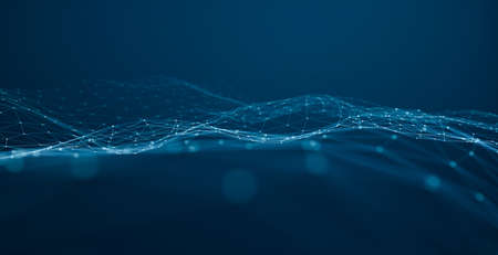 Plexus geometry or line and dot connection on dark blue background. Internet and communication technology design concept. 3d renderingの写真素材