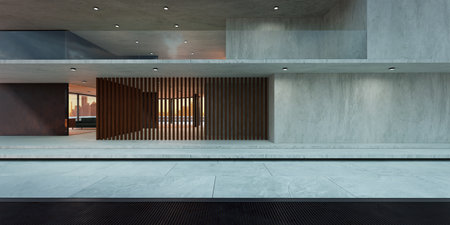 Empty ground with steel pavement in front of modern buildings. Photorealistic 3D rendering.の写真素材