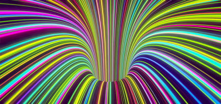 Abstract self-luminous colored lines come from the hole. 3d renderingの写真素材