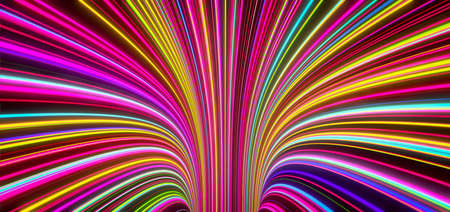 Abstract self-luminous colored lines come from the hole. 3d renderingの写真素材