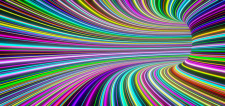 Abstract self-luminous colored lines move fast in the tunnel. 3d renderingの写真素材