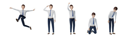 Set of Businessman cartoon character pose design isolated on white background. 3d rendering with clipping path.の写真素材