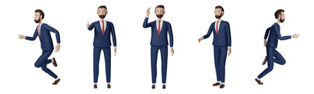 Set of Businessman cartoon character pose design isolated on white background. 3d rendering with clipping path.の写真素材